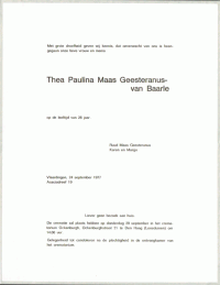 Overlijdensbericht T.P. (Thea) MG-van Baarle (1977)
